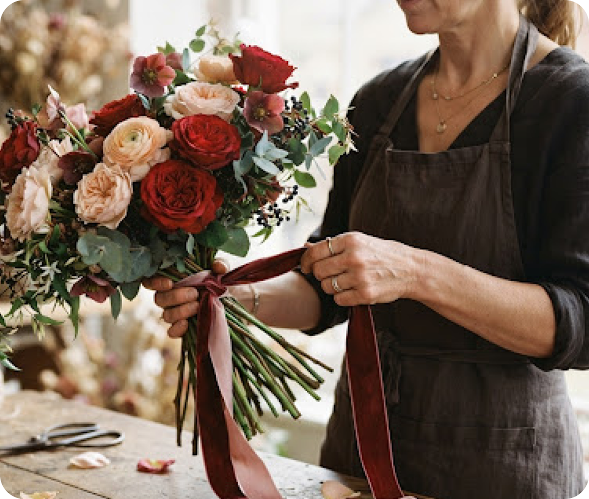 Florist arranging a bespoke bouquet